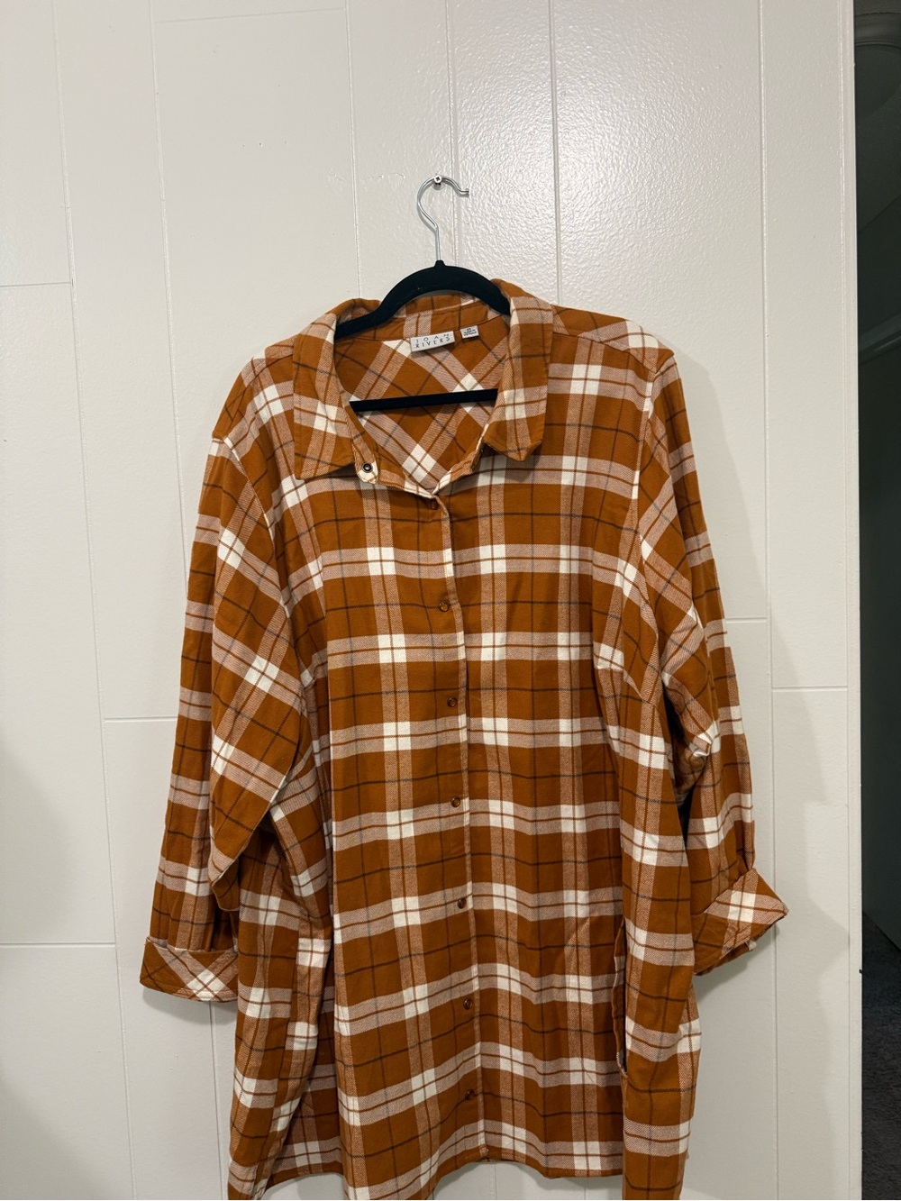 Joan Rivers Rust Plaid Snap-Up Lightweight Flannel Style Shirt